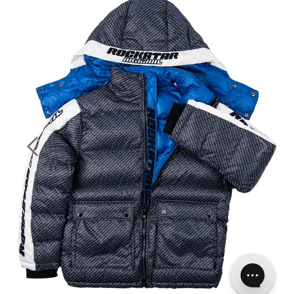 NEW!!! Mens stylish puffer jacket by RockStar Original; sz 2XL; Blk/ Wht/Blue - Picture 2 of 9